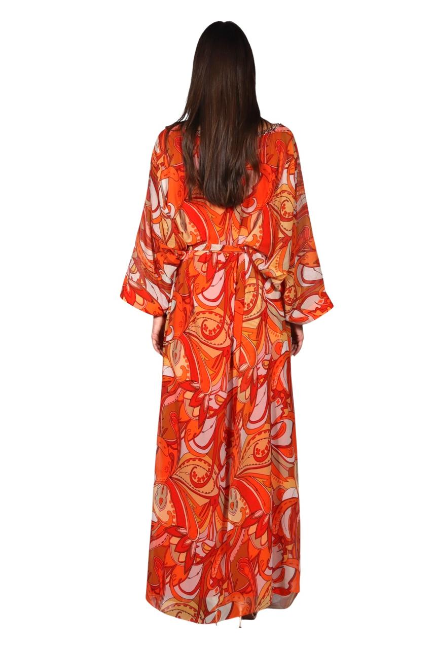Larmoire Fiery Groove Chiffon Jalabiya – Flowing Art in Motion