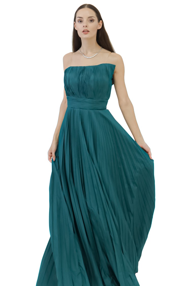 Deep Turquoise Gown – Strapless Satin Elegance