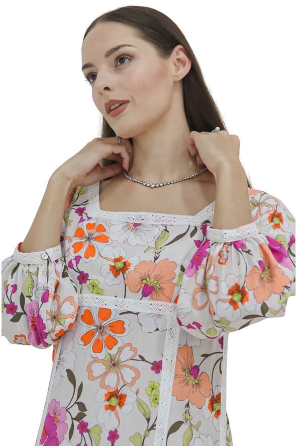 Multicolor Floral Linen Travel Dress