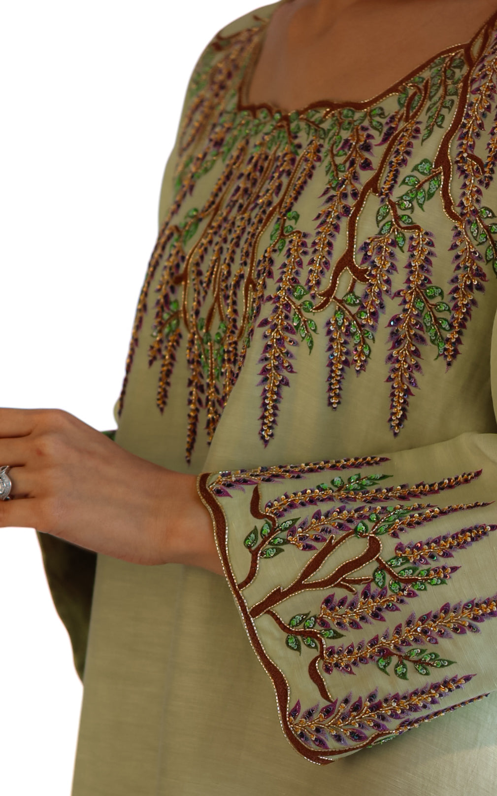 Larmoire Serene Jade Silk Jalabiya – Handcrafted Elegance