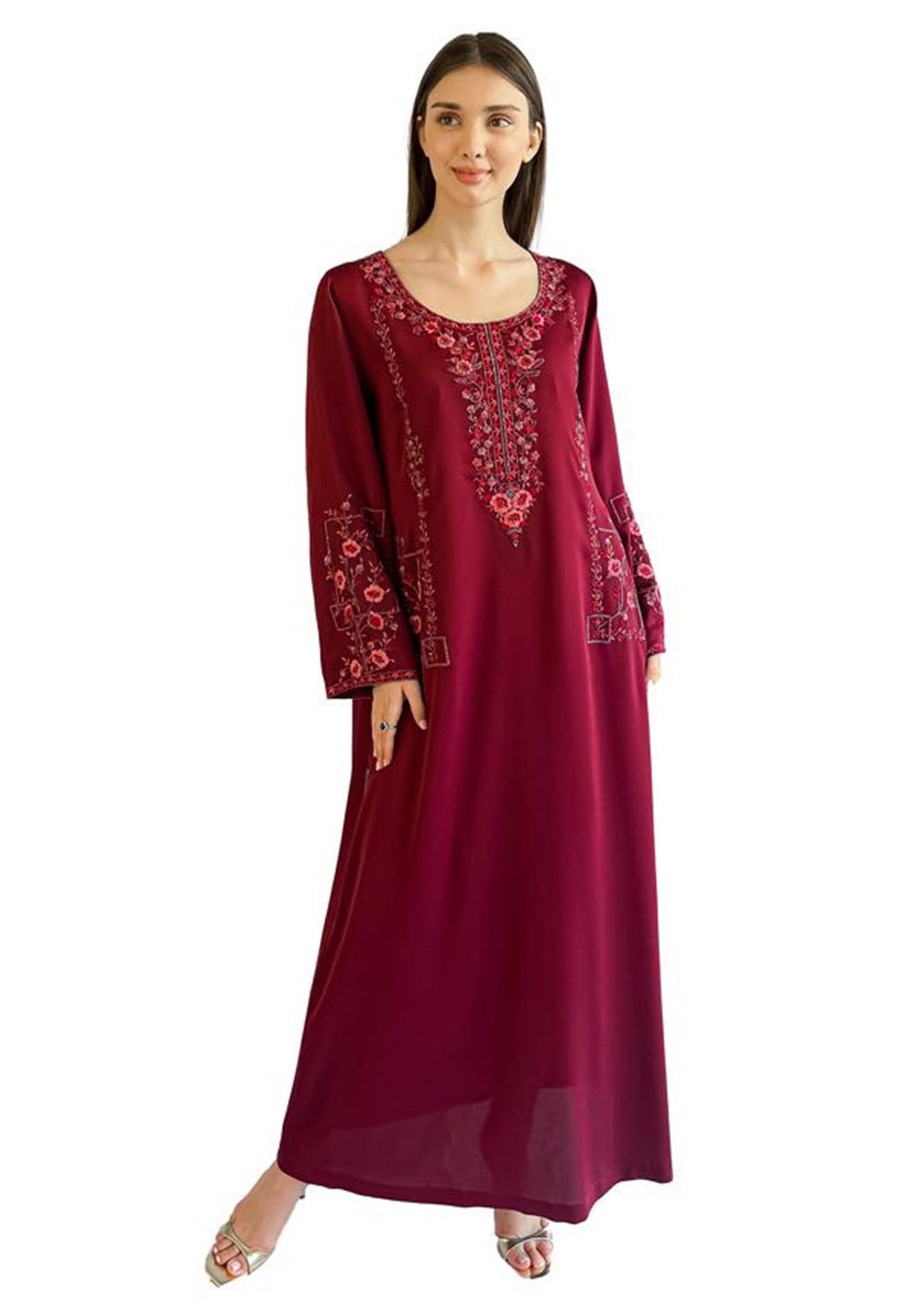 Larmoire Crimson Dahlia Jalabiya – Handcrafted Bloom in Deep Silk Luxury - larmoire.ae