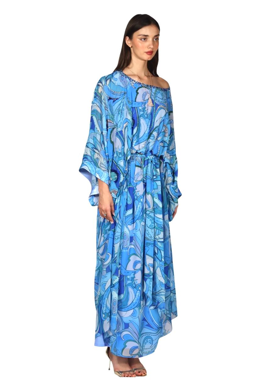 Larmoire Ocean Whisper Chiffon Jalabiya – Fluid Elegance in Motion