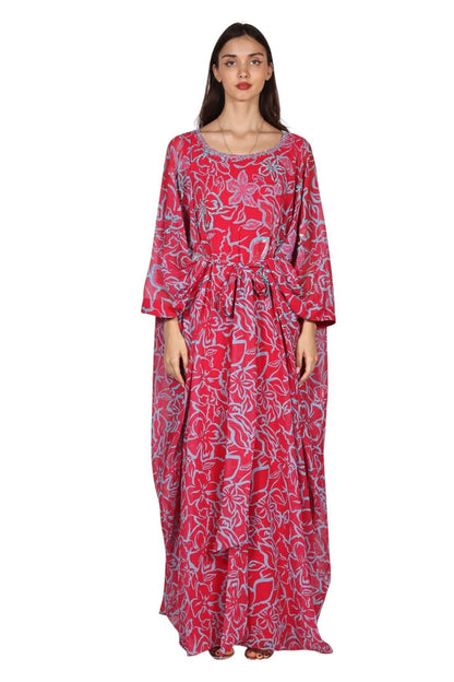 Larmoire Crimson Vine Chiffon Jalabiya – Floral Grace in Motion