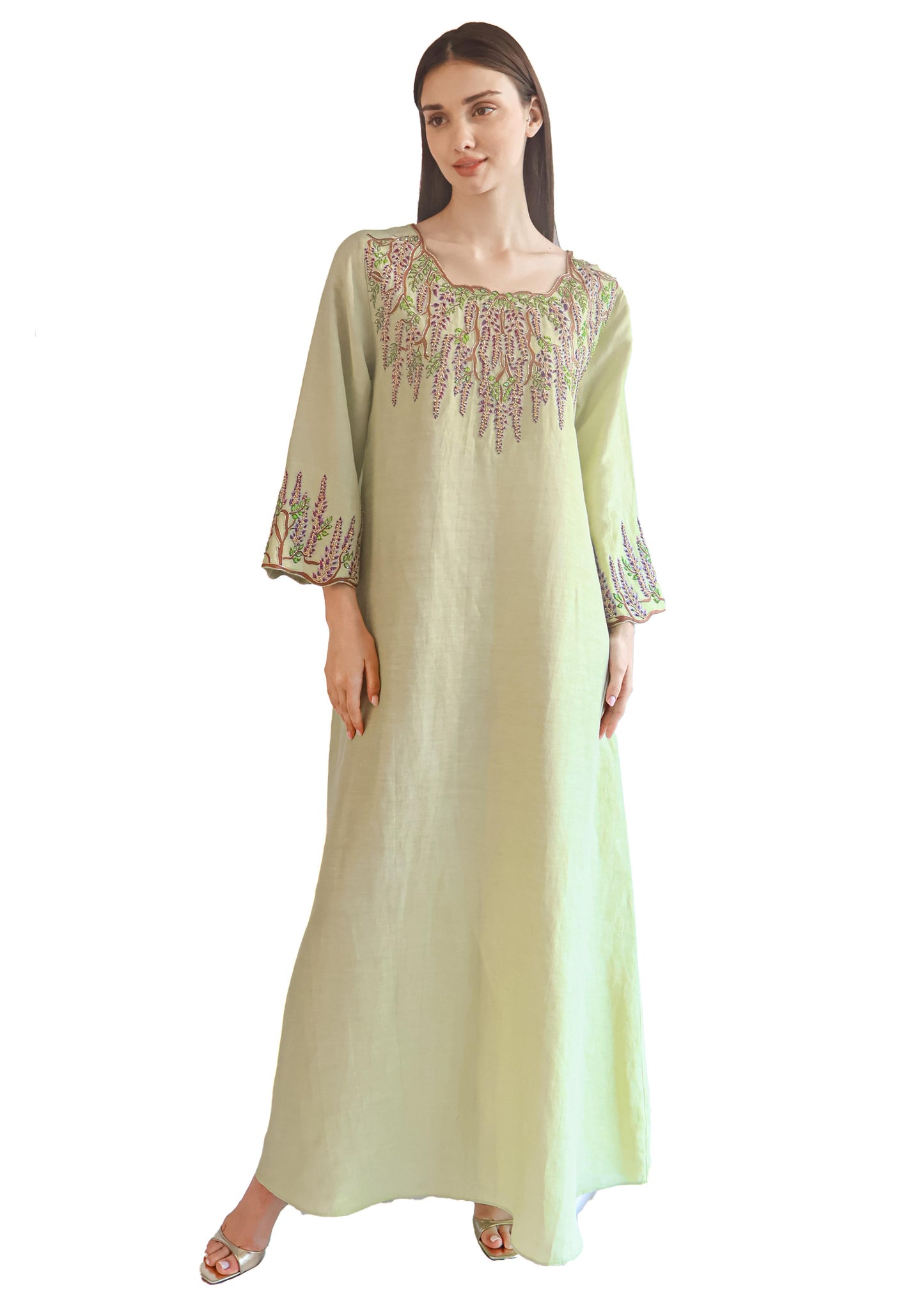Larmoire Serene Jade Silk Jalabiya – Handcrafted Elegance