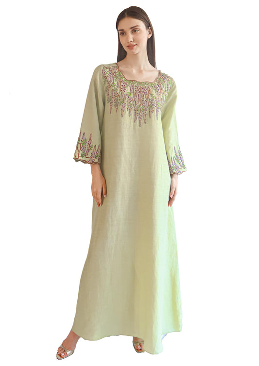 Larmoire Serene Jade Silk Jalabiya – Handcrafted Elegance