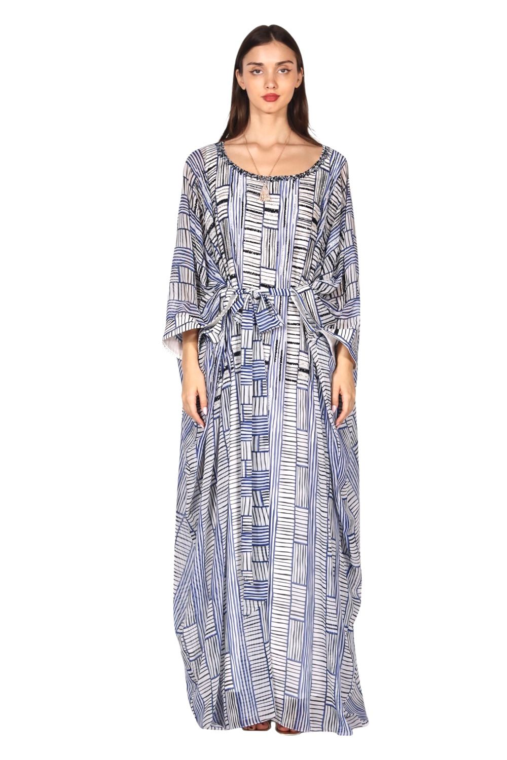 Larmoire Azure Flow Chiffon Jalabiya – Vertical Elegance in Motion