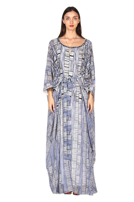 Larmoire Azure Flow Chiffon Jalabiya – Vertical Elegance in Motion