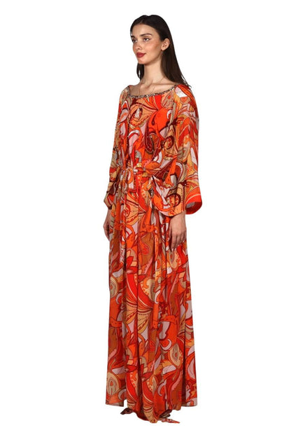 Larmoire Fiery Groove Chiffon Jalabiya – Flowing Art in Motion
