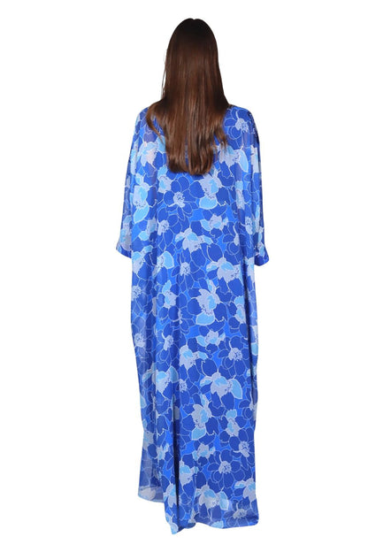 Larmoire Midnight Bloom Chiffon Jalabiya – Botanical Elegance in Motion