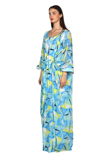 Larmoire Kaleidoscope Dream Chiffon Jalabiya – Abstract Elegance in Motion