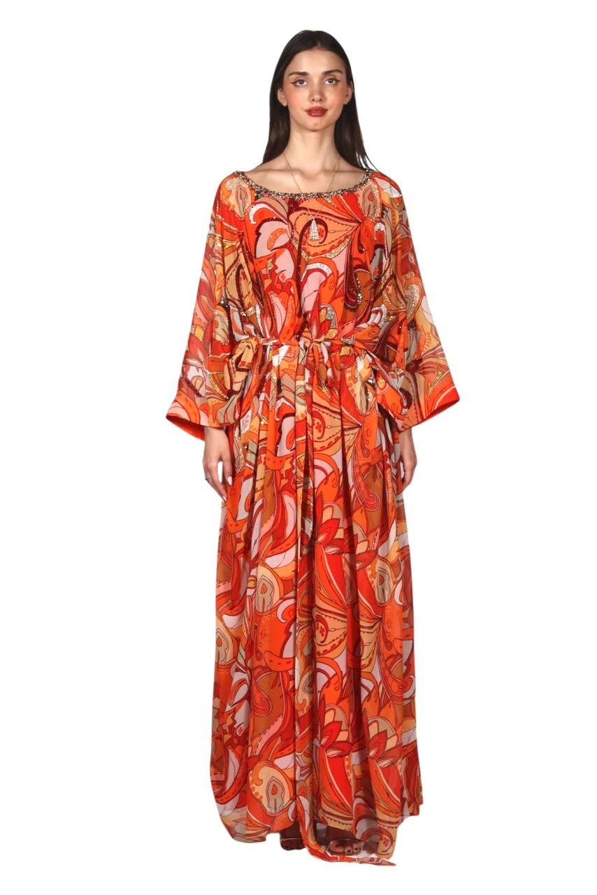 Larmoire Fiery Groove Chiffon Jalabiya – Flowing Art in Motion