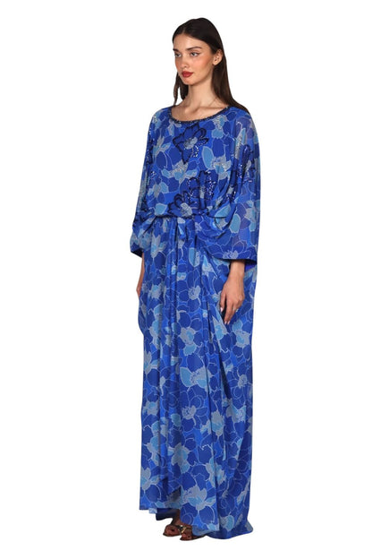 Larmoire Midnight Bloom Chiffon Jalabiya – Botanical Elegance in Motion