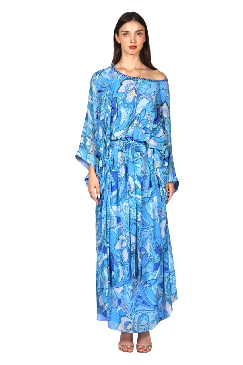 Larmoire Ocean Whisper Chiffon Jalabiya – Fluid Elegance in Motion