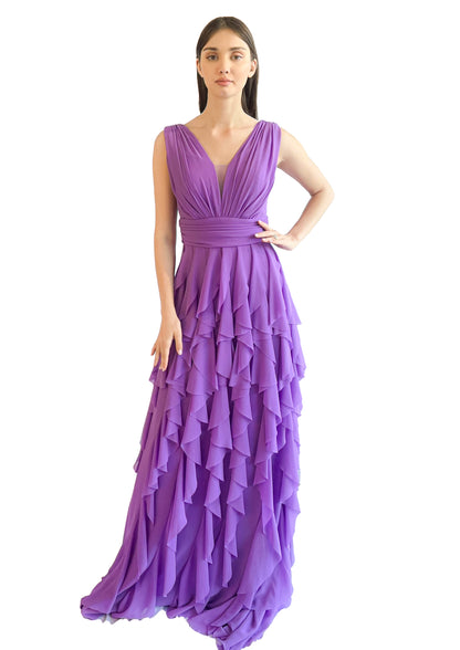 Larmoire Lilac Cascade Chiffon Gown – Layers of Enchantment - larmoire.ae 