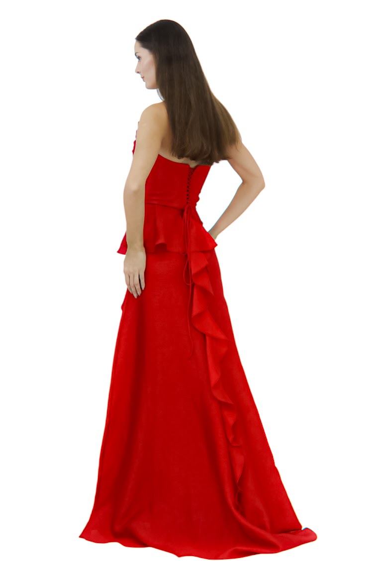 Strapless Red Gown – Ruched Elegance