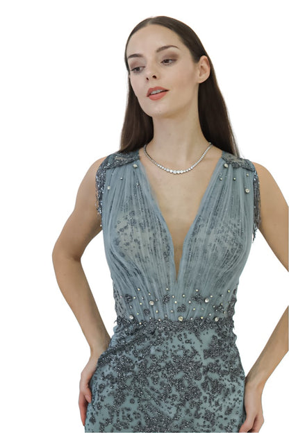 Embellished Light Blue Gown – Beaded