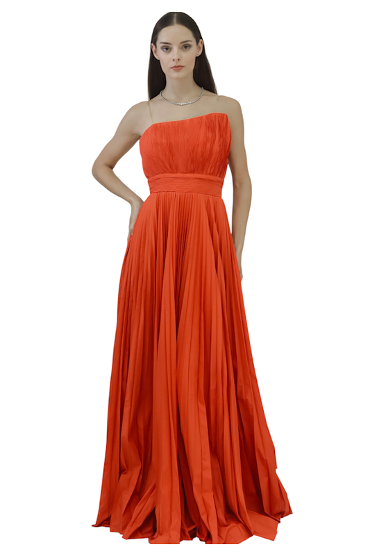 Coral Strapless Gown with Structured Elegance