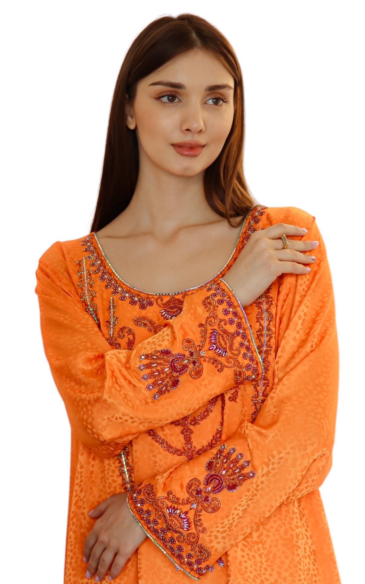 Larmoire Radiant Sunset Silk Jalabiya – Handcrafted Elegance