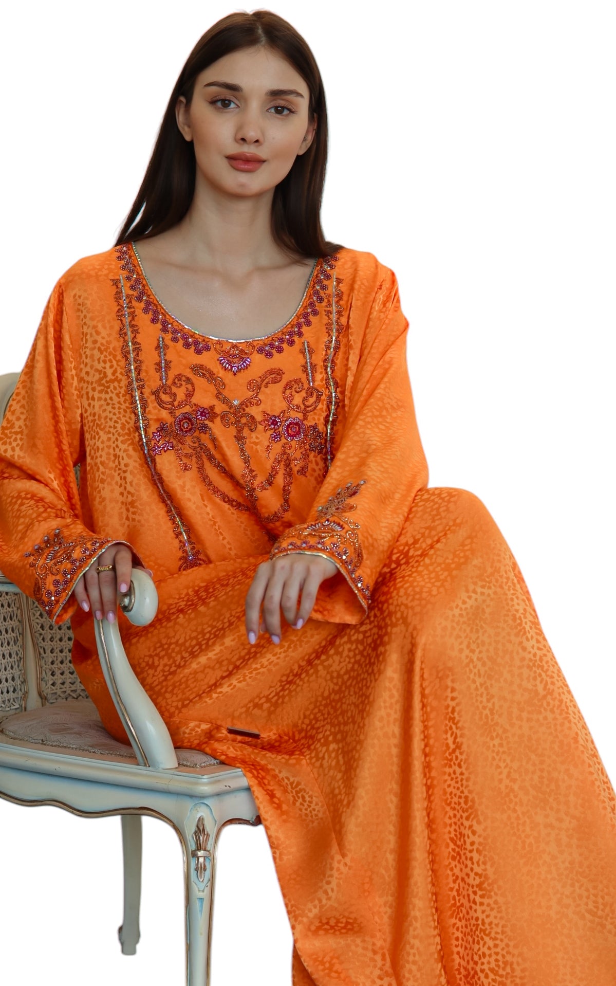 Larmoire Radiant Sunset Silk Jalabiya – Handcrafted Elegance