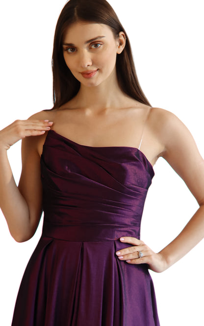 Larmoire Deep Plum Raw Silk Strapless Gown