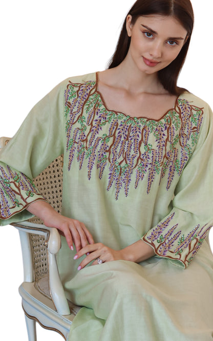 Larmoire Serene Jade Silk Jalabiya – Handcrafted Elegance