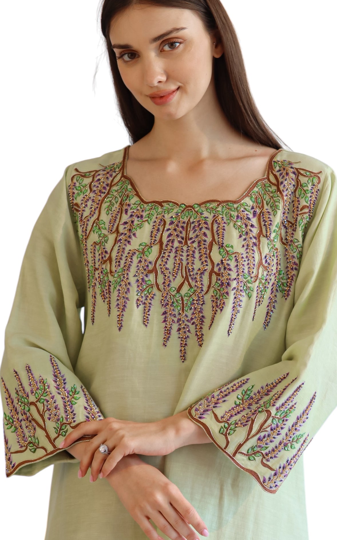 Larmoire Serene Jade Silk Jalabiya – Handcrafted Elegance