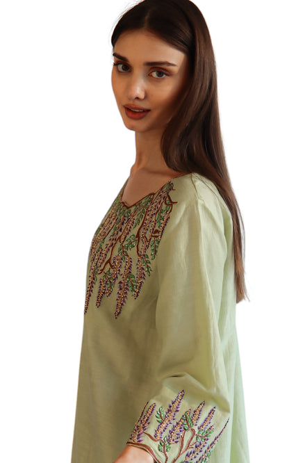 Larmoire Serene Jade Silk Jalabiya – Handcrafted Elegance