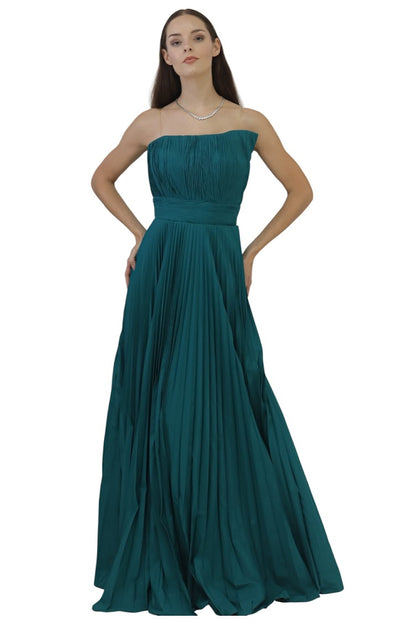 Deep Turquoise Gown – Strapless Satin Elegance
