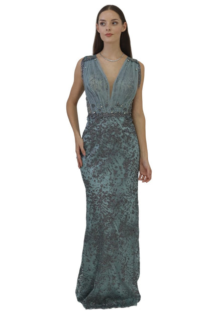 Embellished Light Blue Gown – Beaded