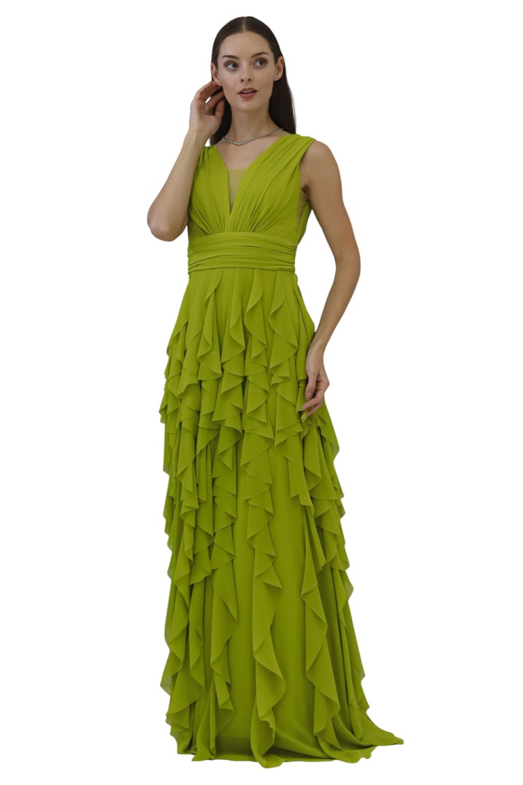 Lime Green Occasion Gown – Sculpted & Sleek