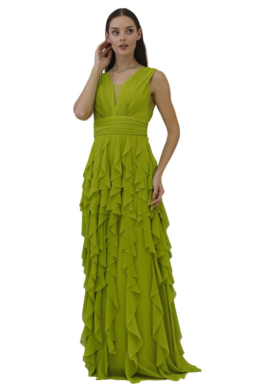 Lime Green Occasion Gown – Sculpted & Sleek