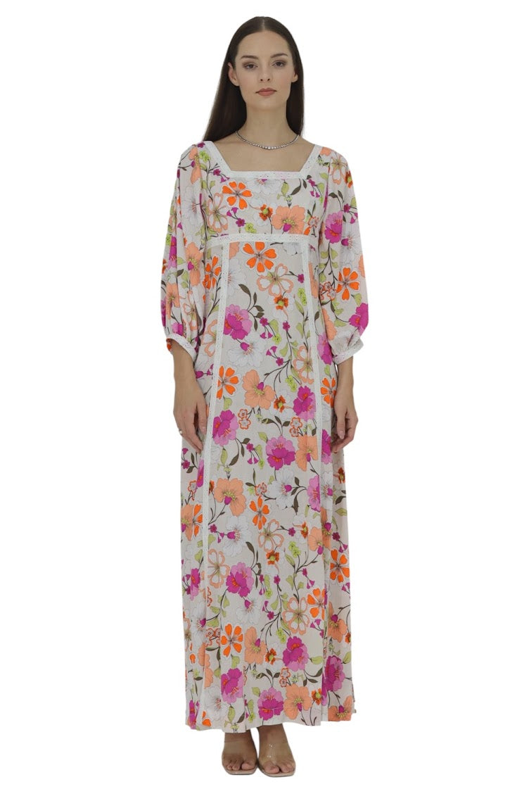 Multicolor Floral Linen Travel Dress