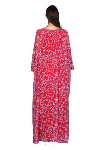 Larmoire Crimson Bloom Silk Jalabiya – Radiant Handcrafted Grace
