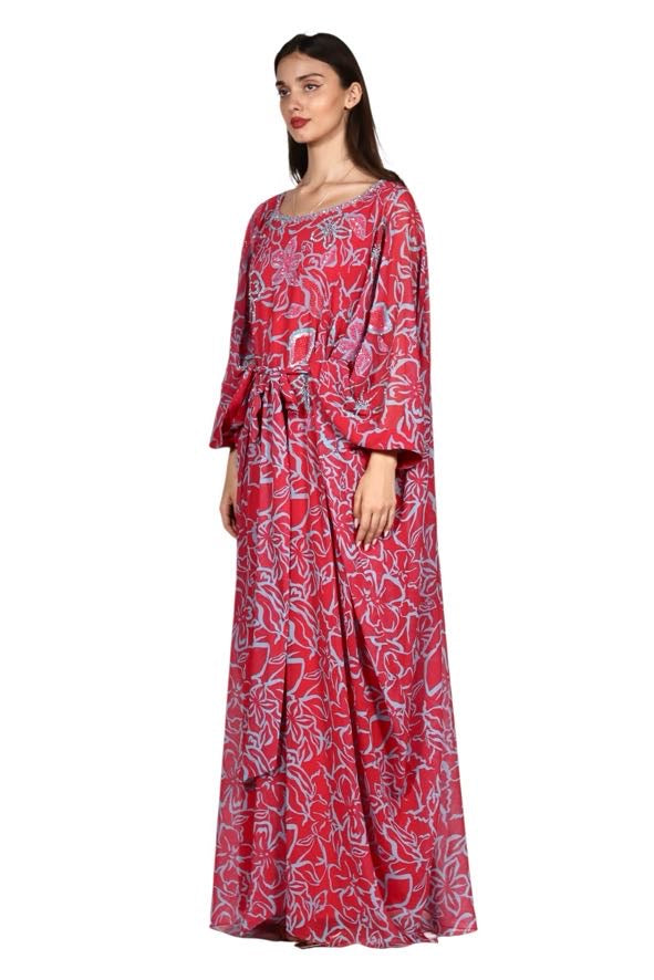 Larmoire Crimson Bloom Silk Jalabiya – Radiant Handcrafted Grace