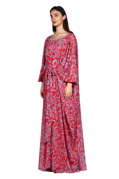 Larmoire Crimson Bloom Silk Jalabiya – Radiant Handcrafted Grace