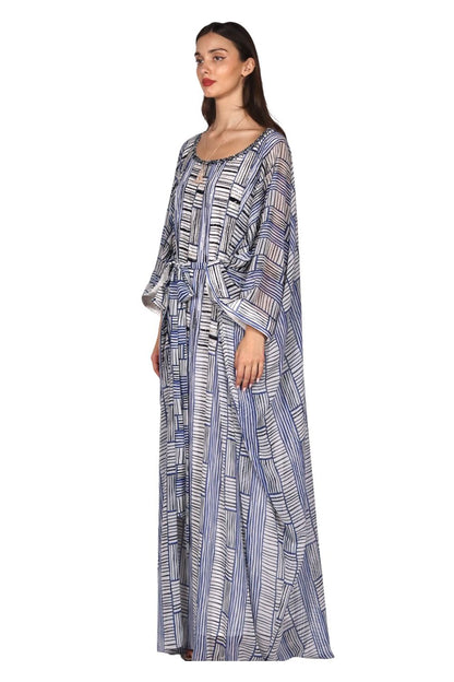 Larmoire Azure Flow Chiffon Jalabiya – Vertical Elegance in Motion