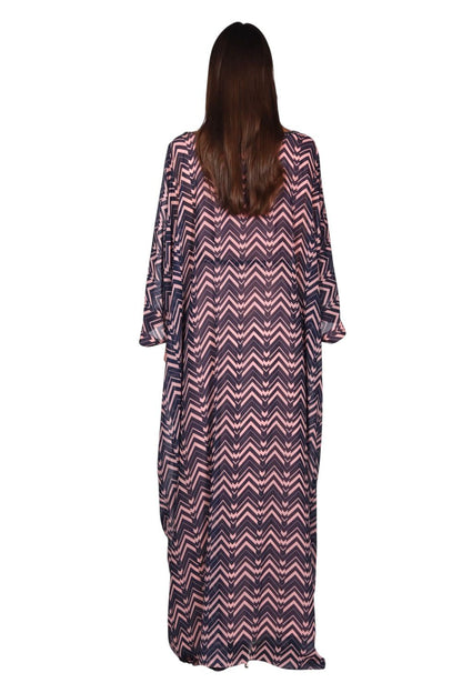 Larmoire Midnight Chevron Chiffon Jalabiya – Geometric Grace in Motion