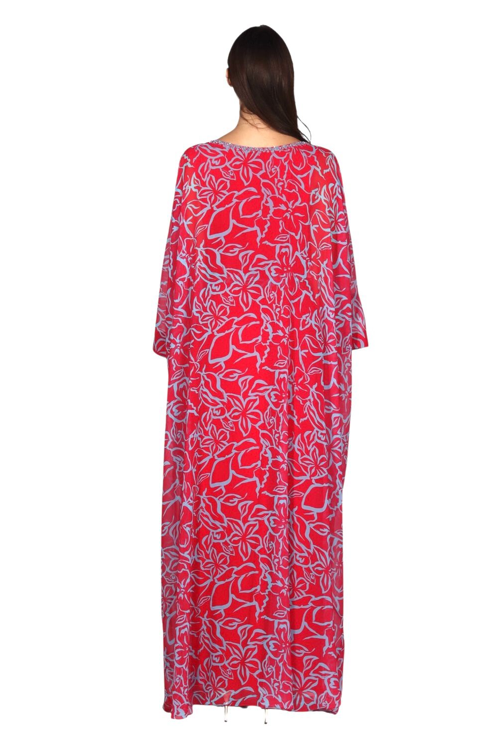 Larmoire Crimson Vine Chiffon Jalabiya – Floral Grace in Motion