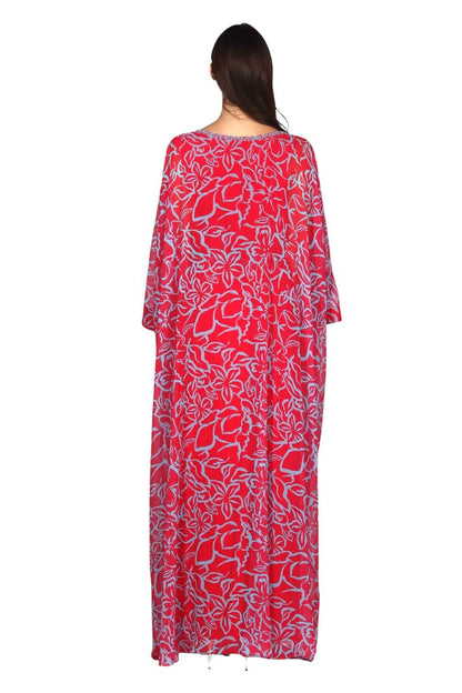 Larmoire Crimson Vine Chiffon Jalabiya – Floral Grace in Motion