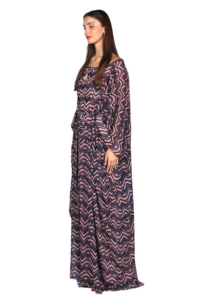 Larmoire Midnight Chevron Chiffon Jalabiya – Geometric Grace in Motion