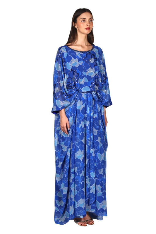 Larmoire Midnight Bloom Chiffon Jalabiya – Botanical Elegance in Motion