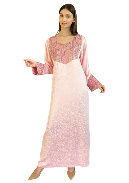Larmoire Rosa Silk Jalabiya – Graceful Embroidery in Luxurious Self-Print Silk - larmoire.ae 